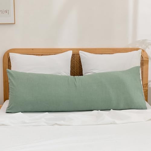 BESTOUCH Washed Cotton Pillowcases Linen Feel Bright White Euro - Image 3