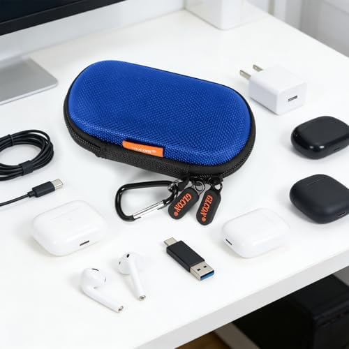 Blue Mini Earbud Case, Small Oval Hard Shell Carrying Pouch Bag - Image 4