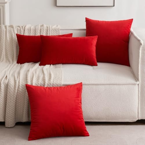 MIULEE 12x20 Inch Lumbar Velvet Throw Pillow Cover Set of 1 Bright Red - Image 4