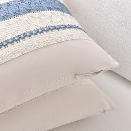 Fancy Homi Set of 2 Boho Light Blue Euro Decorative Throw Pillow Cover 26x26 - Image 3