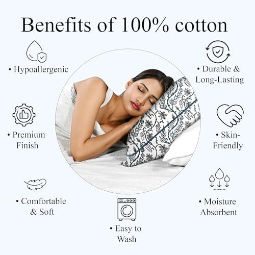 Ridhi Block Print Baby Blue Eyes Cotton Pillow Cover 18" x 18" Set of 2 - Image 6