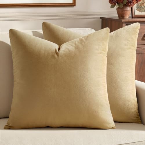 MIULEE Velvet Throw Pillow Covers 22x22 Inch Pack of 2 Khaki by MIULEE