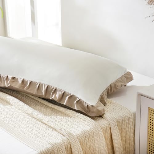 Merryword Taupe Body Pillow Cover 20x54inches White and Taupe Reversible Long - Image 4