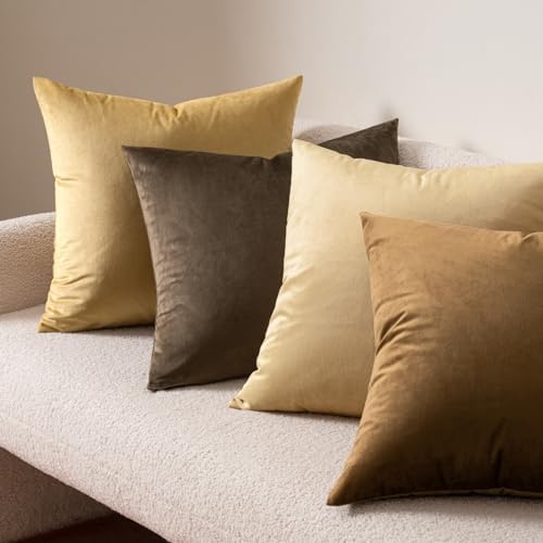 MIULEE Velvet Throw Pillow Covers 20x20 Inch Pack of 2 Beige - Image 4