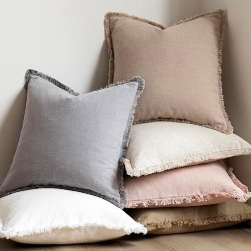 Foindtower Boho Linen Fringe Lumbar Throw Pillow Covers 12×20 Tan Beige - Image 6