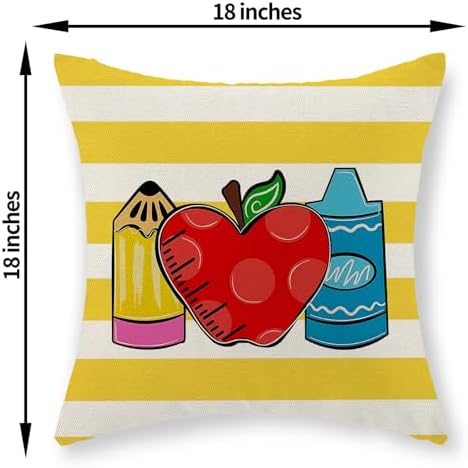 Classroom Pillow Covers 18x18 Inch Set of 2 Yellow Stripes Preppy Throw Pillows - Image 6