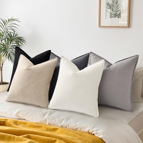 decorUhome Fall Cream White Linen Throw Pillow Covers 18x18 Set of 2 - Image 6