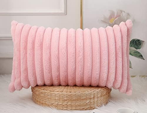 PANOD Faux Fur Decorative Lumbar Throw Pillow Covers 12 x 24, Long Boho Lumbar by PANOD