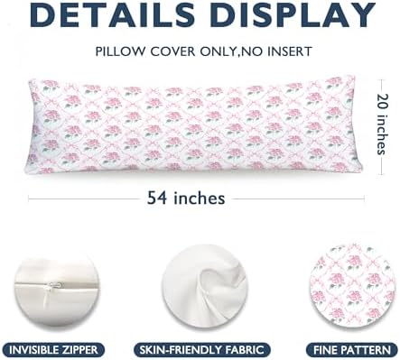 Coquette Pink Ribbon Bow Hydrangea Floral 20x54 Body Pillow Cover, Preppy - Image 7