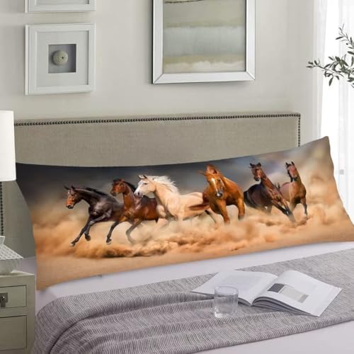 Horses Body Pillow Cover, Desert Sand Storm, Western Decorative Soft Large - Image 2