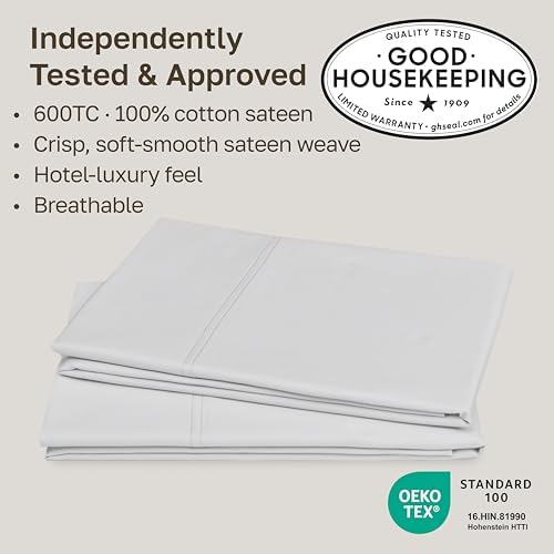 California Design Den 600 TC Set of 2 Pillowcase Queen Size, Light Silver - Image 2