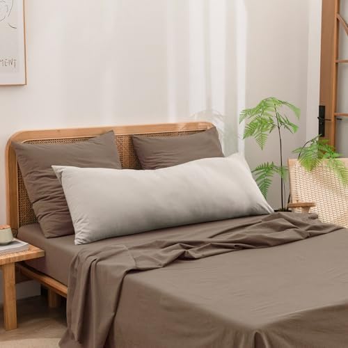 BESTOUCH Washed Cotton Pillowcases Linen Feel Pine Bark Brown Euro - Image 4