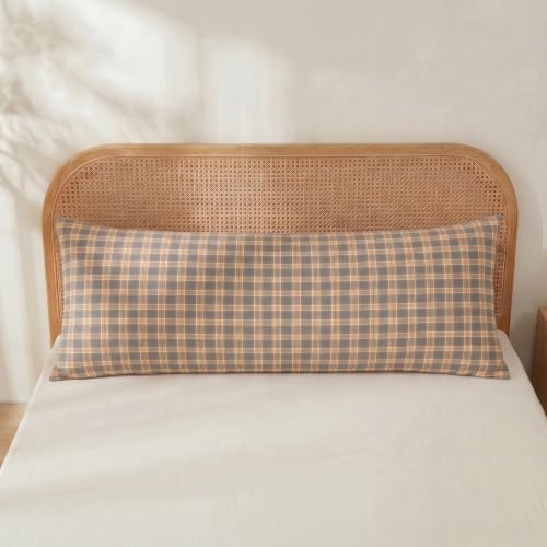 Merryword 100% Cotton Body Pillow Cover, 20 x 54, Washed Cotton Deep Blue Plaid - Image 2