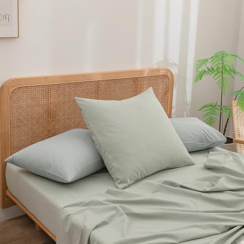 BESTOUCH Washed Cotton Pillowcases Linen Feel Northern Droplet Grey King - Image 2