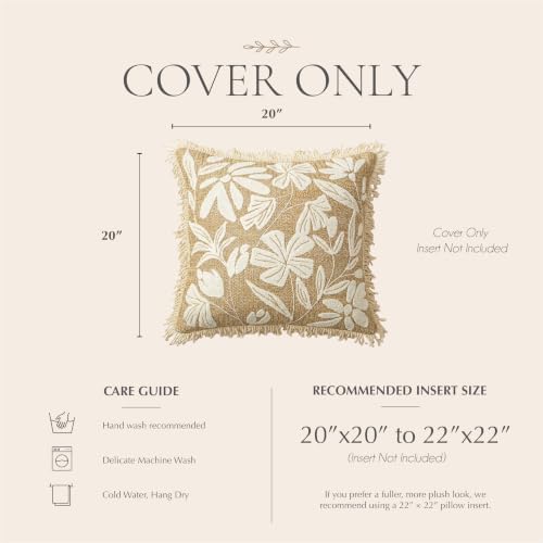 BlissBlush Throw Pillow Cover 20x20 Inch Indoor Outdoor, Jute-Look Floral - Image 6