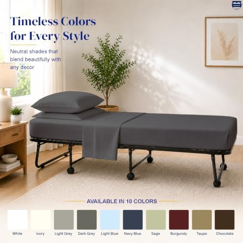 Cottingon 4 PC Cot Sheet Set 33"X75", Egyptian Cotton, Dark Grey - Image 6