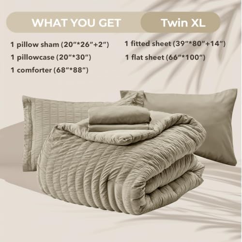 HYMOKEGE Linen Twin XL Comforter Set Seersucker 5 Pieces, All Season Luxury Bed - Image 5