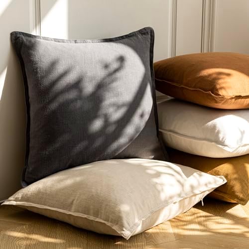 Foindtower Linen Solid Decorative Throw Pillow Covers 22x22 Natural Beige - Image 6