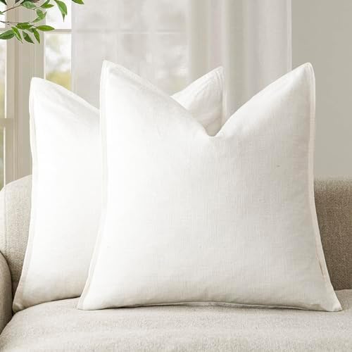 Foindtower Linen Solid Decorative Throw Pillow Covers 24x24 Cream White by Foindtower
