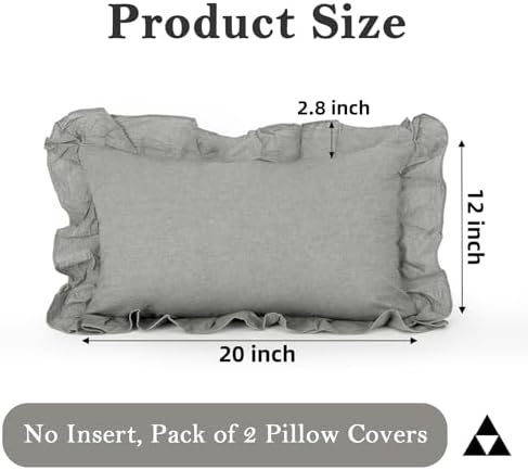 JoraLion Ruffled Throw Pillow Cover 12x20 Solid Light Gray - Image 4
