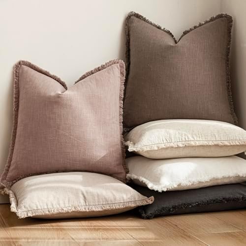 Foindtower Decorative Linen Fringe Throw Pillow Covers 18×18 Dusty Pink - Image 6