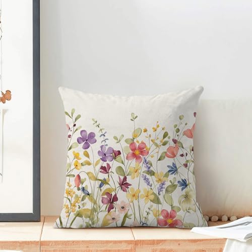 AEIOAE Spring Pillow Covers 16x16 Inch Set of 2, Colorful Wild Flower Leaves - Image 3