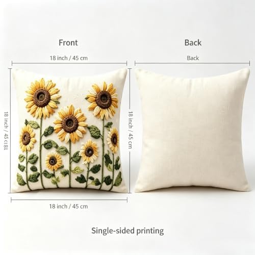 2D Flat Sunflower Linen Throw Pillow Covers 18x18 Set of 2 - Image 2