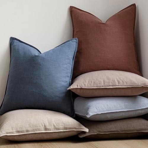 Foindtower Linen Solid Decorative Throw Pillow Covers 20x20 Inch Dark Blue - Image 6