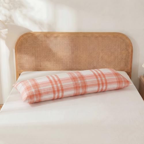 Merryword 100% Cotton Body Pillow Cover, 20 x 54, Washed Cotton Coral Plaid - Image 3