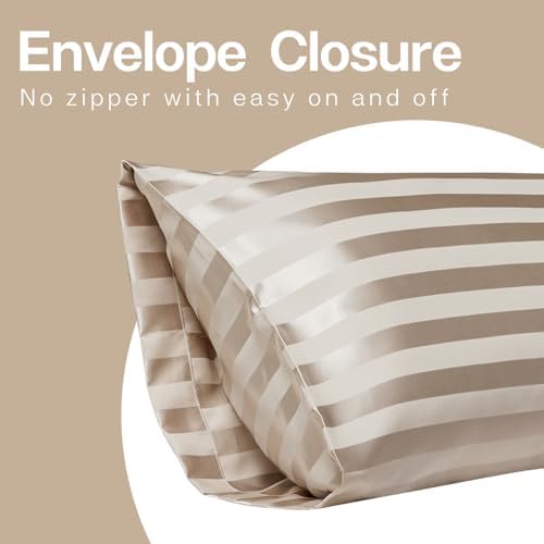 MR&HM Satin Body Pillow case, Champagne Striped - Image 3