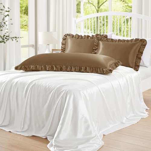 Homiest Camel Brown Ruffle Satin Body Pillow Cover - Image 4