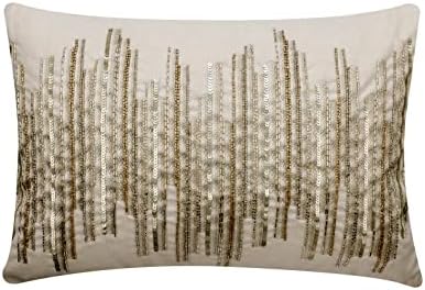 The HomeCentric Decorative Ivory 12"x18" Lumbar Pillow Cover, Silk Embroidery by TheHomeCentric