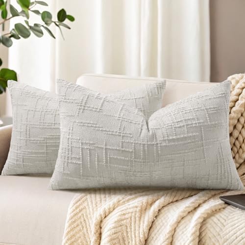 decorUhome Textured Chenille Throw Pillow Covers 12x20 Set of 2 Light Grey by decorUhome