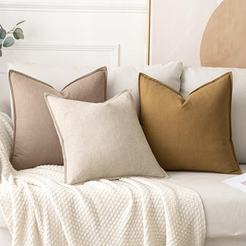 MIULEE Decorative Linen Euro Sham Pillow Covers 24x24 Camel - Image 4