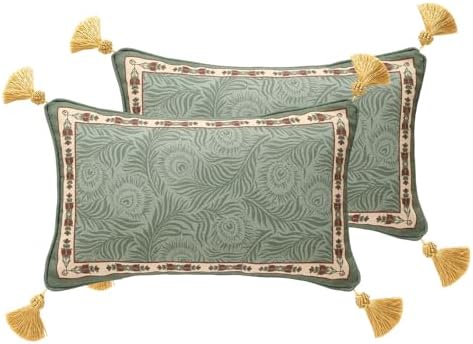 patdrea Designer Throw Pillow Covers Set of 2, French Elegant Green Linen by patdrea