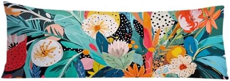Abstract Boho Tropical Floral Body Pillow Covers 20x54, Trendy Maximalist by Exqcom