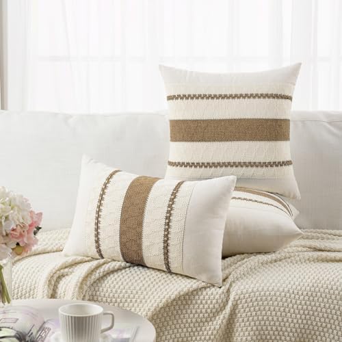 Fancy Homi Set of 2 Boho Light Brown Decorative Throw Pillow Cover 18x18 Inch - Image 6