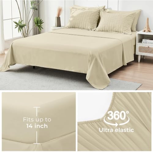 HYMOKEGE Oatmeal Twin Comforter Set Seersucker 5 Pieces, All Season Luxury Bed - Image 5