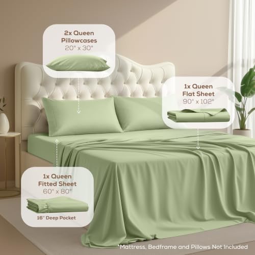 Queen Sheets Set, 4 Pieces 16" Deep Pocket Hotel Luxury Bed Sheets - Image 2