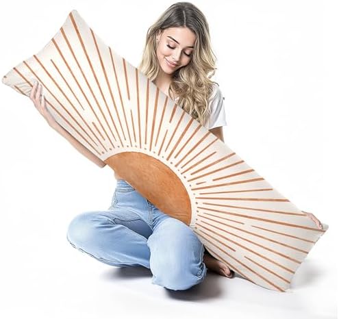 Boho Minimalist Orange Sun Sunshine 20x54 Body Pillow Cover Case, Abstract Mid - Image 6