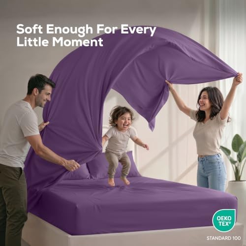 King Sheets Set, 4 Pieces 16" Deep Pocket Hotel Luxury Bedsheets, Egg Plant - Image 5