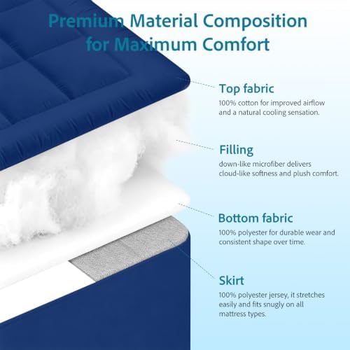 Mattress Topper Queen Size, Ultra Soft Cotton Pillow Top Mattress Pad - Image 6