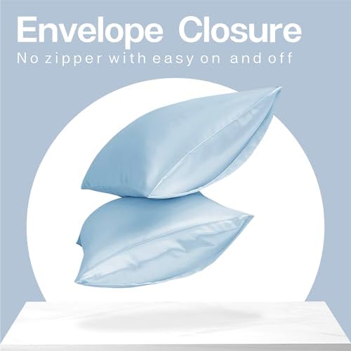 MR&HM Satin Pillowcase 2 Pack, Queen Size 20"x30", Light Blue - Image 6