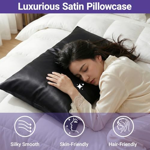 2 Pack Satin Pillowcases Black Standard Size 20x26 Inch - Image 3