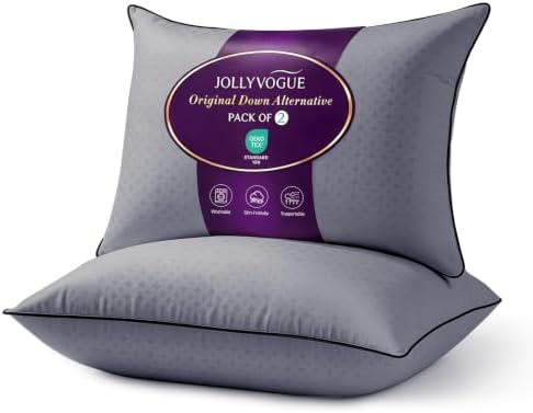 JOLLYVOGUE Grey Pillows Queen Size Set of 2, Supportive Firm Bed Pillows by JOLLYVOGUE