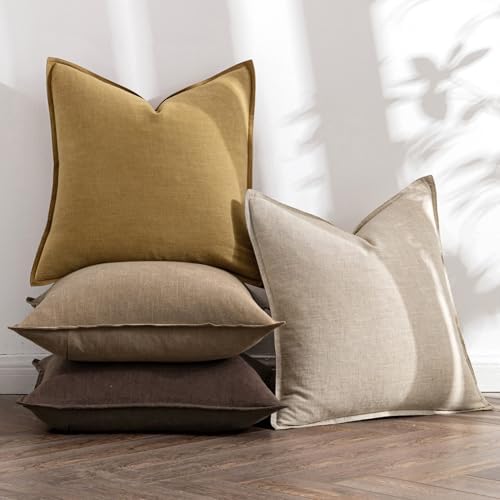 MIULEE Neutral Gold/Brown Boho Linen Pillow Covers 20x20 Inch Pack of 4 - Image 5