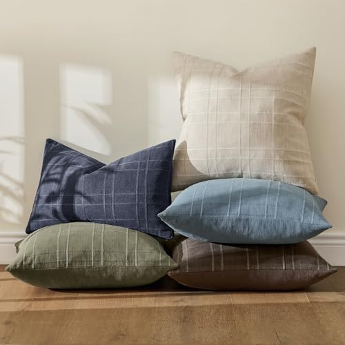 MIULEE Linen Plaid Pillow Covers Coastal Decorative Lumbar 12x20 Navy Blue - Image 6