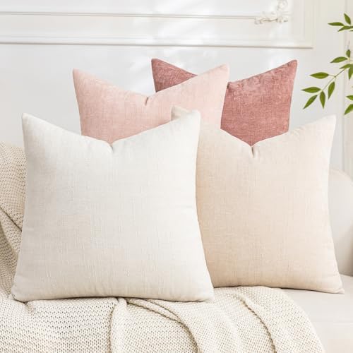 Set of 4 Soft Textured Decorative Throw Pillow Covers 16x16 Inch Cozy Farmhouse by Cozoomy