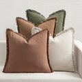 MIULEE Fall Linen Fringe Pillow Covers Set of 4 20x20 Beige/Brown/Green by MIULEE