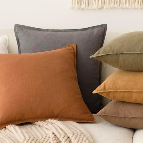 Foindtower Linen Solid Decorative Throw Pillow Covers 16x16 Inch Grey - Image 6